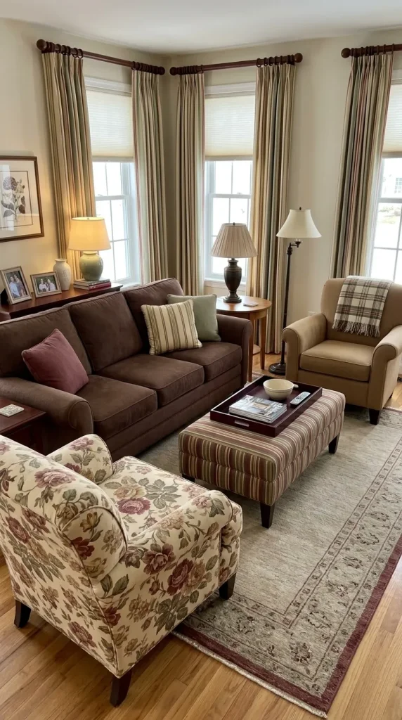 40 Living Room Decor Ideas for a Nostalgic 2000s and Y2K Aesthetic 8 Bring Floral and Striped Upholstery Back Into the Room