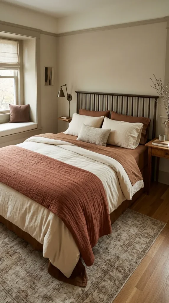 Brown Sheets + Cream Duvet + Rust Quilt