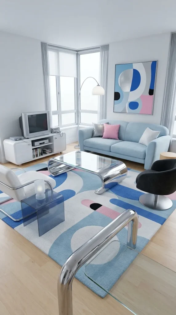 40 Living Room Decor Ideas for a Nostalgic 2000s and Y2K Aesthetic 21 Build a Futuristic Living Room Around Chrome Furniture