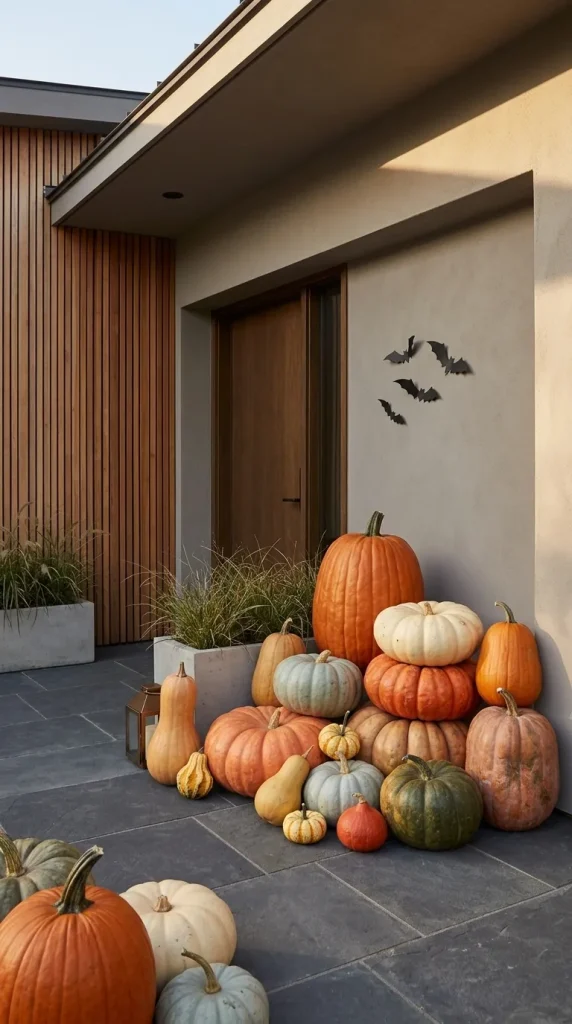40 Front Porch Halloween Ideas for a Spooky, Stylish and Unforgettable Entrance 22 Build a Pumpkin Display From Different Shapes, Not Just Different Colors