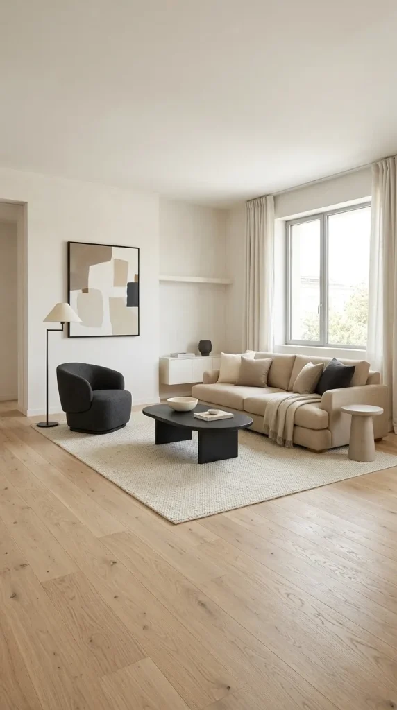 30 Living Room Ideas With Oak for Warm, Modern and Beautiful Spaces 2 Build a Soft Modern Living Room Around Light Oak Floors