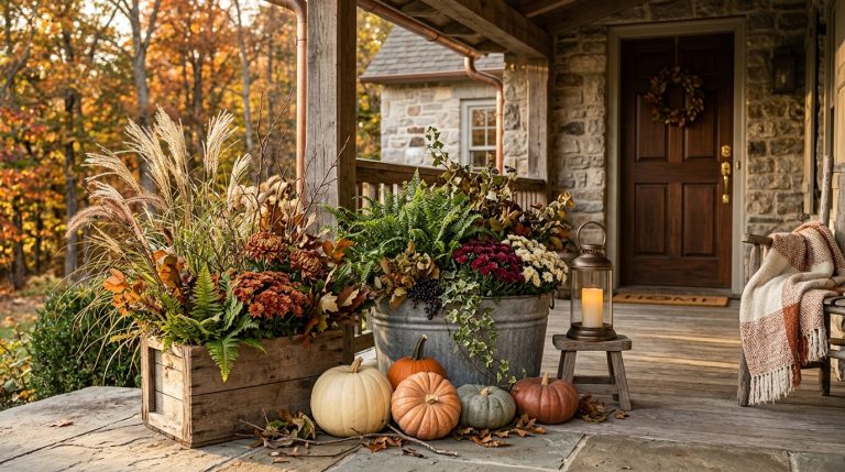 24 Fall Front Porch Decor Ideas With Crates and Galvanized Buckets 5 Change only the contents as the season progresses
