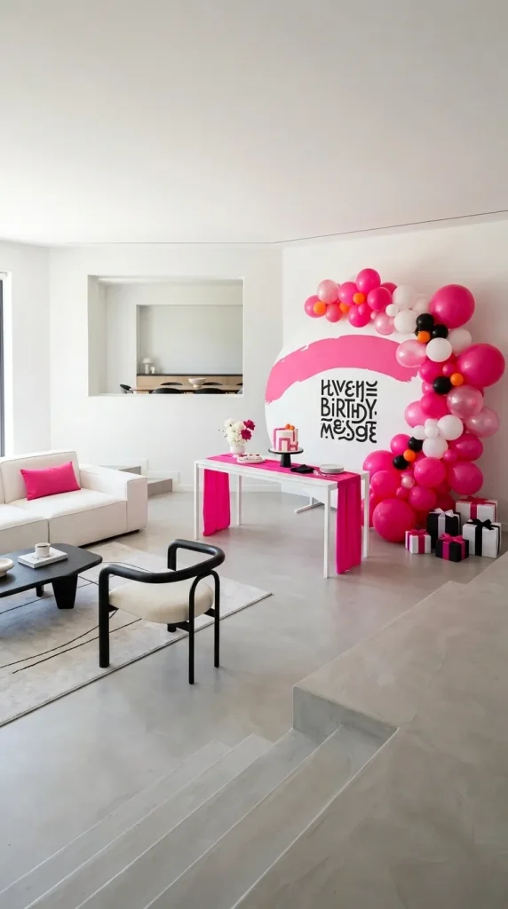 40 Birthday Living Room Decor Ideas for Beautiful At-Home Celebrations 21 Choose Hot Pink for a Bold and Playful Birthday Party