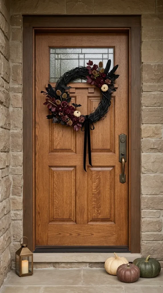 40 Front Porch Halloween Ideas for a Spooky, Stylish and Unforgettable Entrance 28 Choose One Elegant Halloween Wreath Instead of Decorating the Whole Door