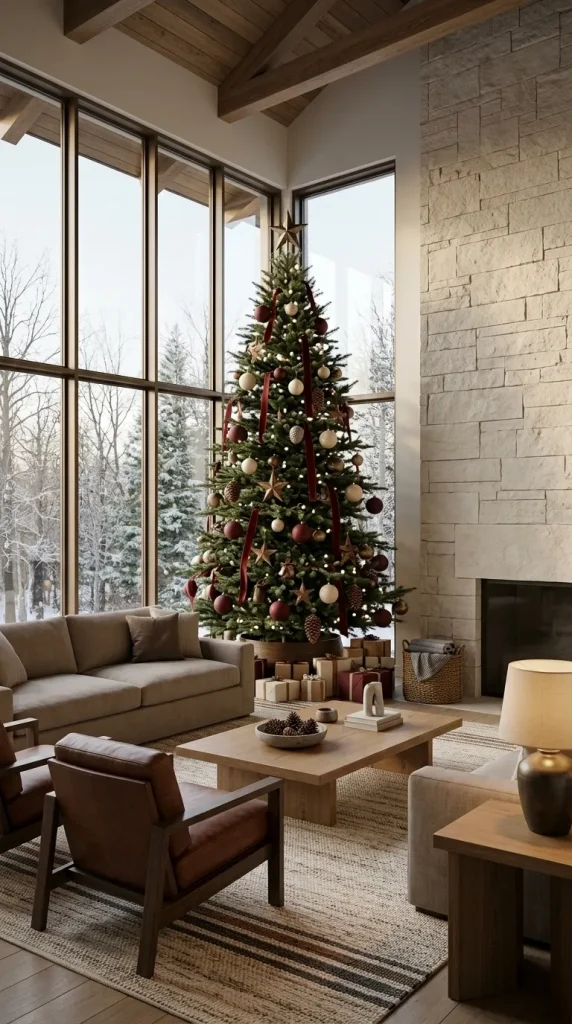 42 Christmas Living Room Decor Ideas for a Cosy, Magical and Beautifully Festive Home 17 Choose a Statement Tree for a Double-Height Living Room
