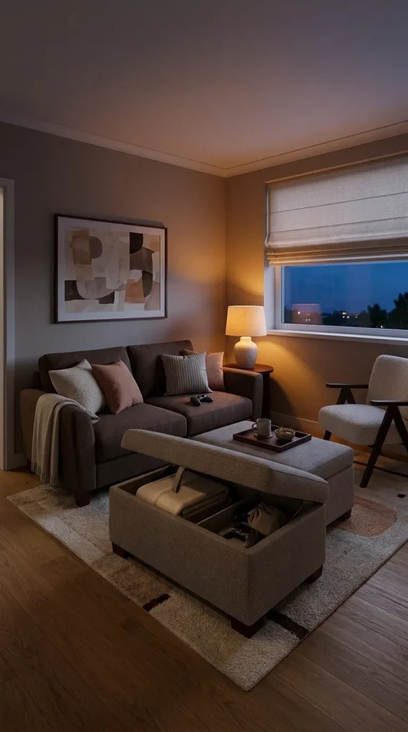 35 Gaming Living Room Ideas That Make Your Setup Stylish, Cosy and Seriously Fun 21 Choose a Storage Ottoman for a Clutter-Free Gaming Lounge