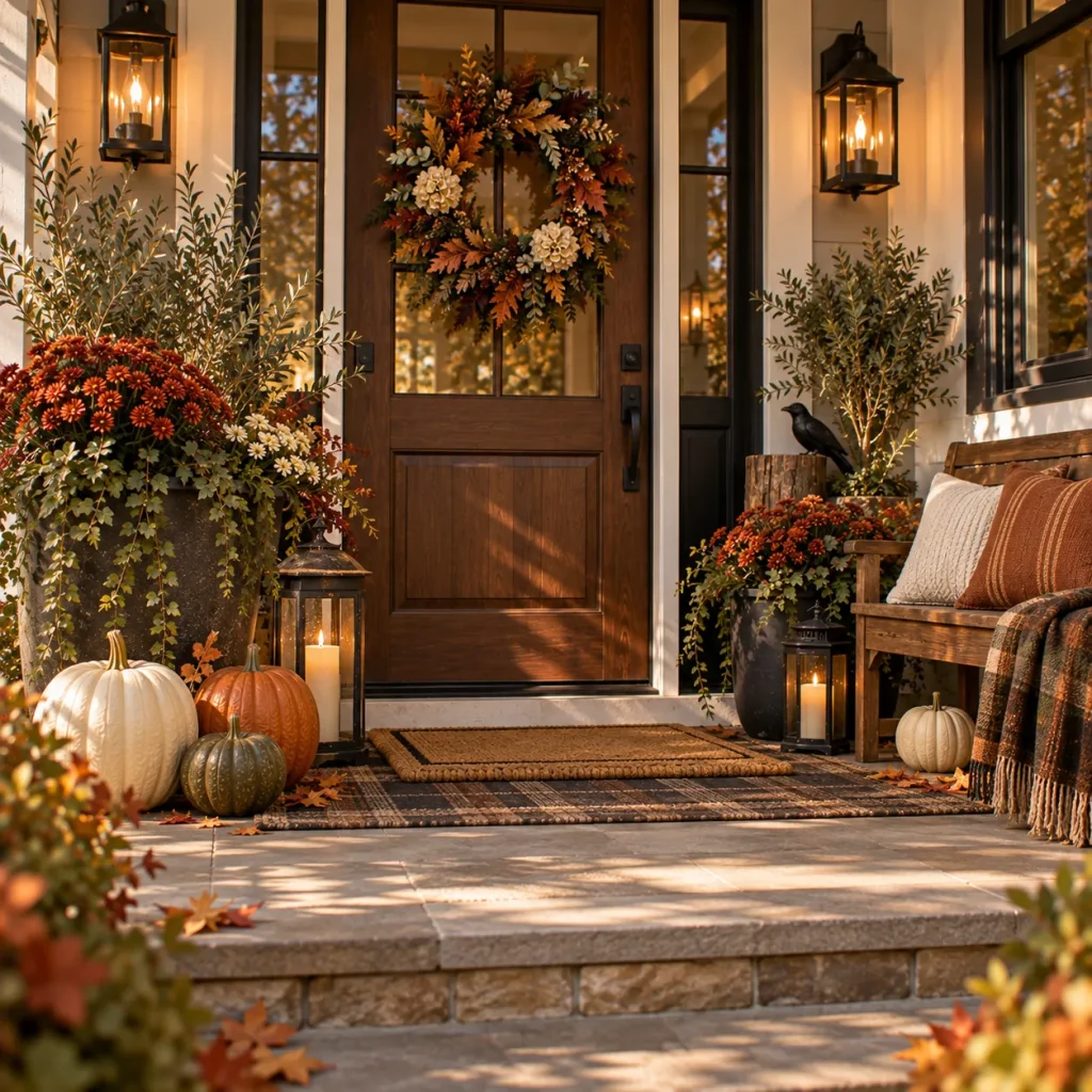 24 Fall Front Porch Ideas That Work for Halloween and Thanksgiving 4 Choose one autumn palette for both holidays