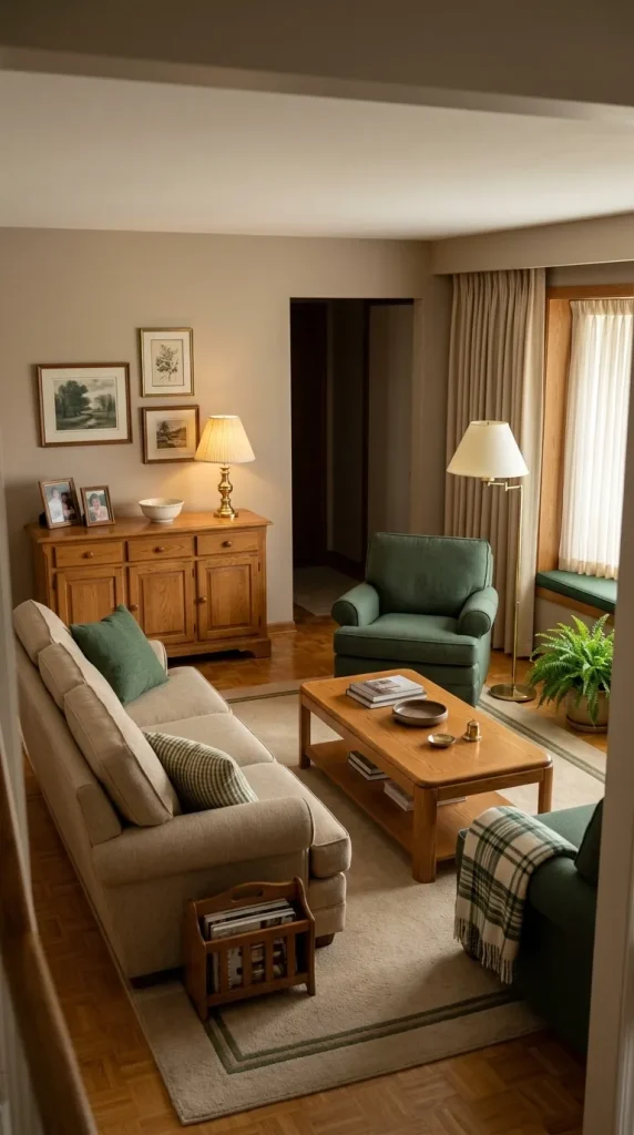 Combine Beige, Forest Green, and Oak for Suburban 80s Nostalgia