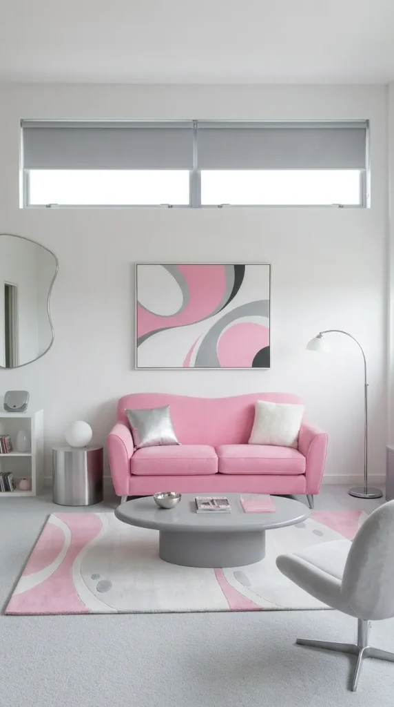 40 Living Room Decor Ideas for a Nostalgic 2000s and Y2K Aesthetic 19 Combine Bubblegum Pink and Silver for a Recognisable Y2K Palette