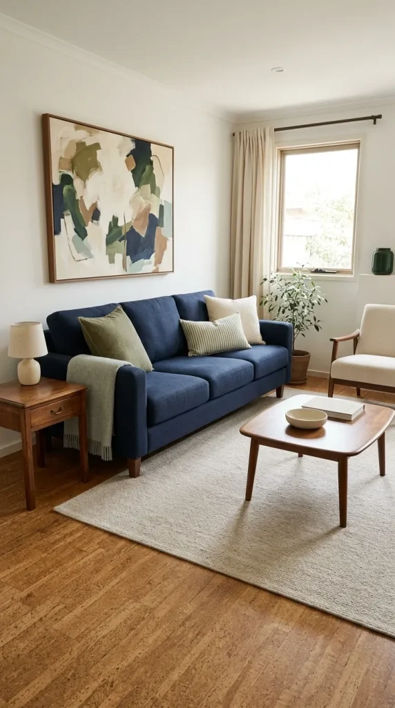 Combine Navy Blue and Green for an Affordable Colourful Living Room