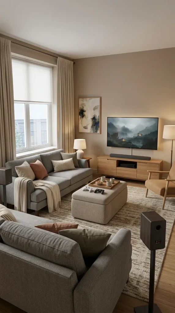 35 Gaming Living Room Ideas That Make Your Setup Stylish, Cosy and Seriously Fun 6 Combine Your Gaming Lounge With a Home Cinema