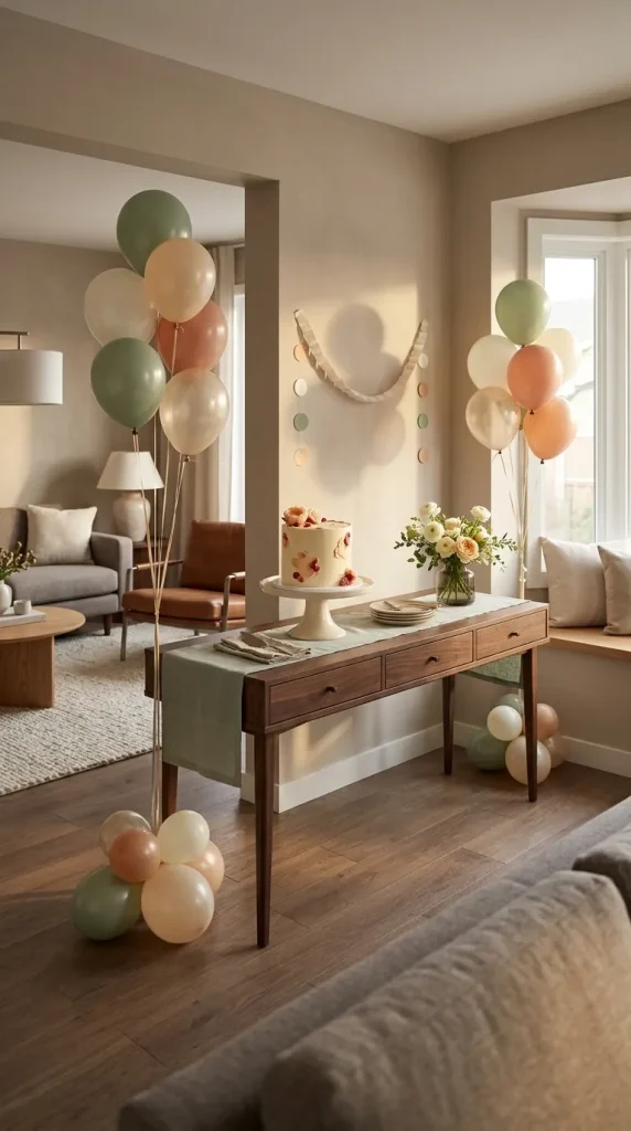 40 Birthday Living Room Decor Ideas for Beautiful At-Home Celebrations 3 Create a Beautiful Cake Display on an Existing Console Table