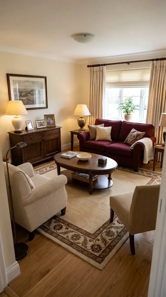 40 Living Room Decor Ideas for a Nostalgic 2000s and Y2K Aesthetic 25 Create a Burgundy and Cream Living Room With Traditional Character