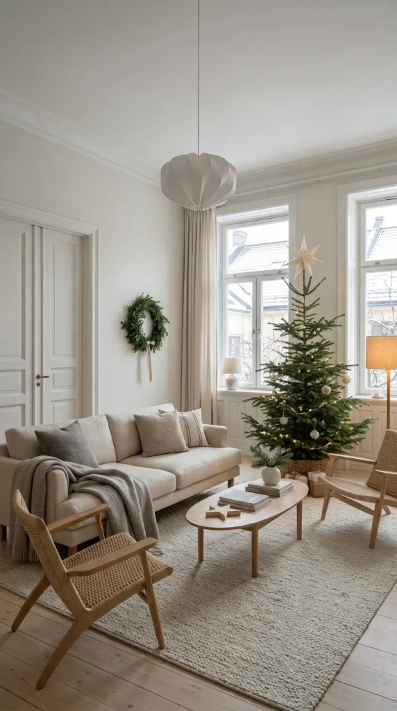 42 Christmas Living Room Decor Ideas for a Cosy, Magical and Beautifully Festive Home 30 Create a Calm Nordic-Inspired Christmas Living Room