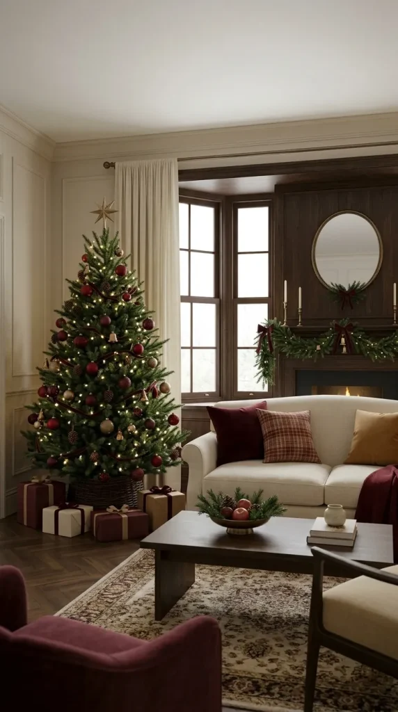 42 Christmas Living Room Decor Ideas for a Cosy, Magical and Beautifully Festive Home 2 Create a Classic Red-and-Gold Christmas Living Room