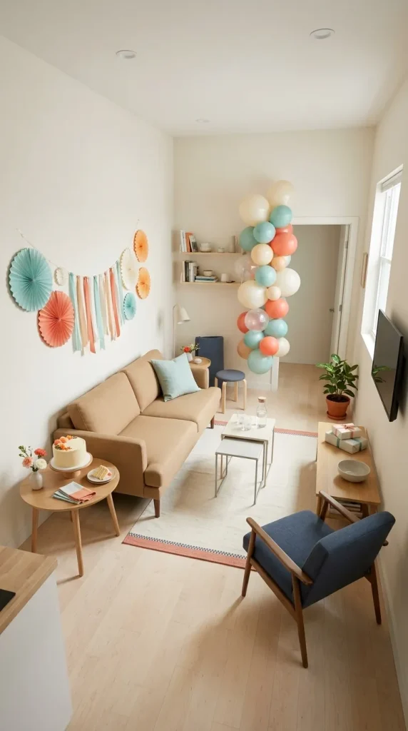 40 Birthday Living Room Decor Ideas for Beautiful At-Home Celebrations 6 Create a Compact Birthday Setup for a Small Living Room