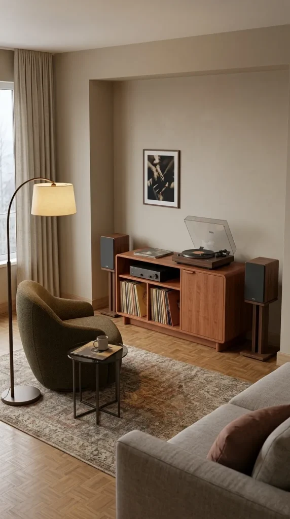 Create a Cozy Record-Player Corner With a Low Cabinet
