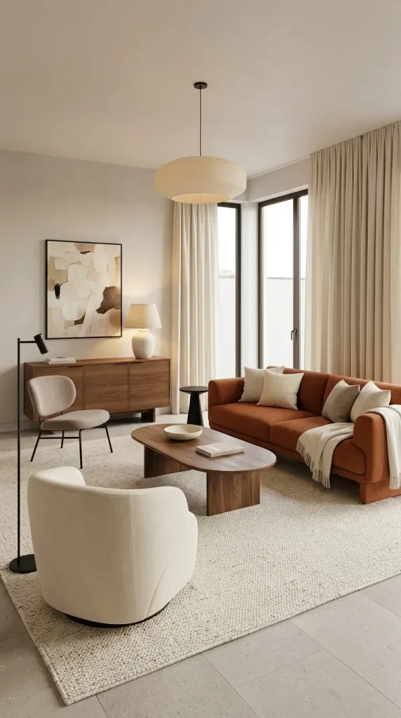 Create a Cream-and-Burnt-Orange Living Room