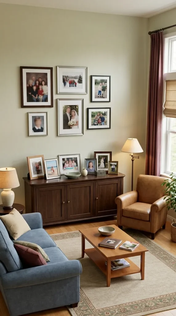 40 Living Room Decor Ideas for a Nostalgic 2000s and Y2K Aesthetic 9 Create a Family-Photo Display That Feels Genuinely Personal