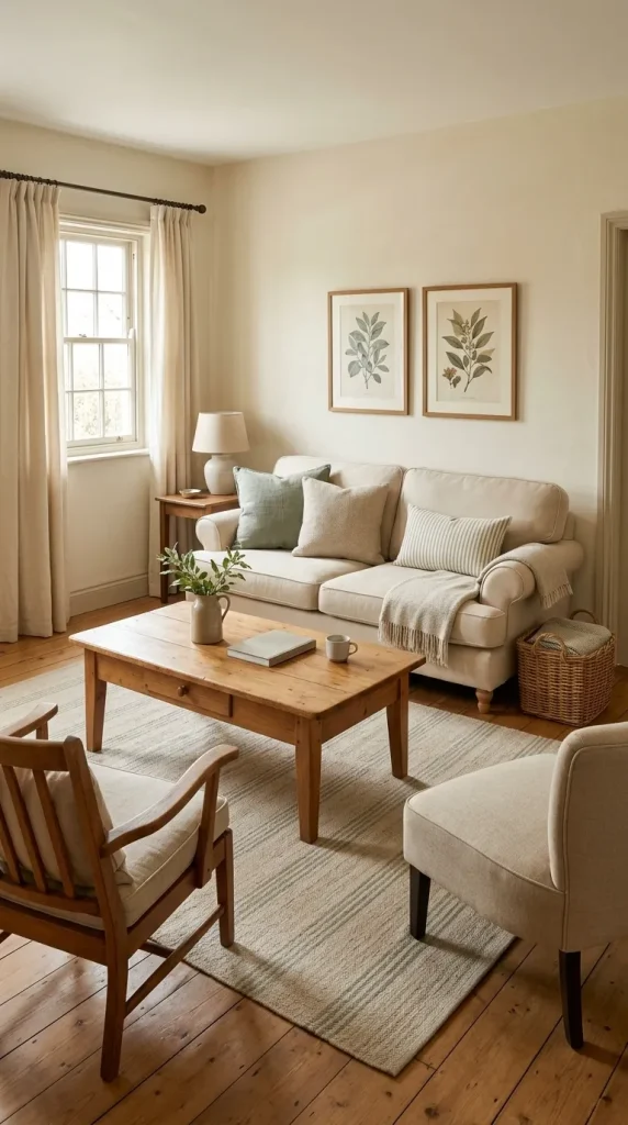 Create a Farmhouse Living Room With Second-Hand Wood and Natural Textiles