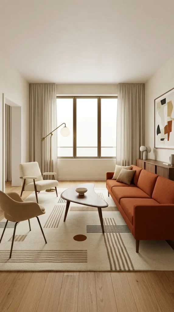 Create a Mid-Century Burnt Orange Living Room