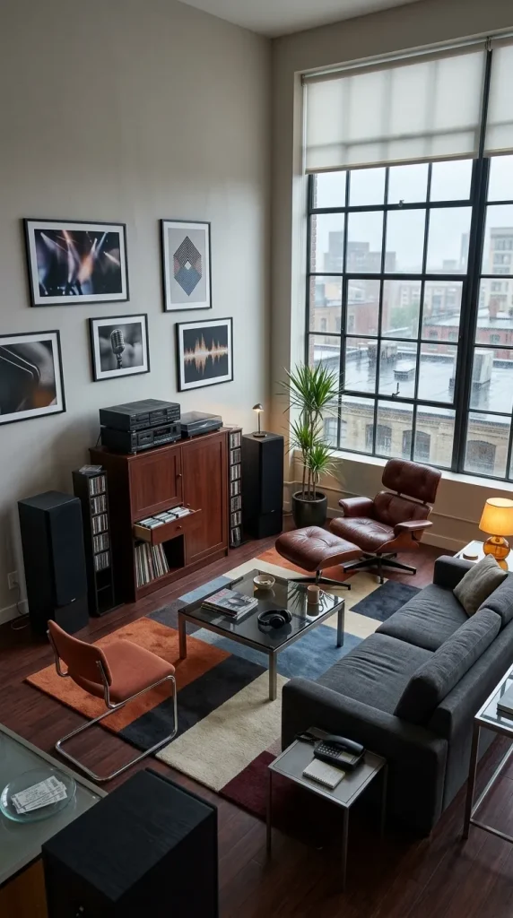 35 1990s Living Room Decor Ideas to Bring Back That Cosy, Nostalgic Feeling 28 Create a Music-Inspired Urban Living Room