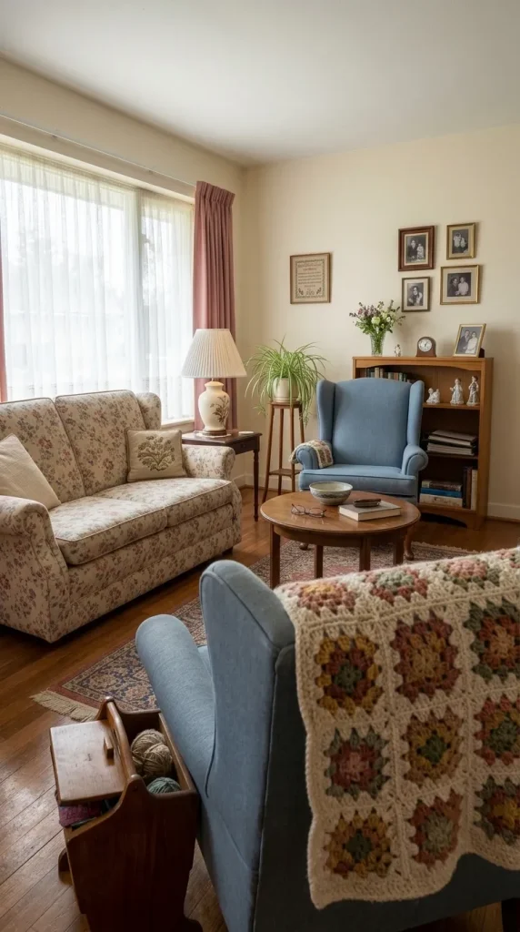 35 1990s Living Room Decor Ideas to Bring Back That Cosy, Nostalgic Feeling 22 Create a Nostalgic Granny-Style Living Room With Handmade Textiles