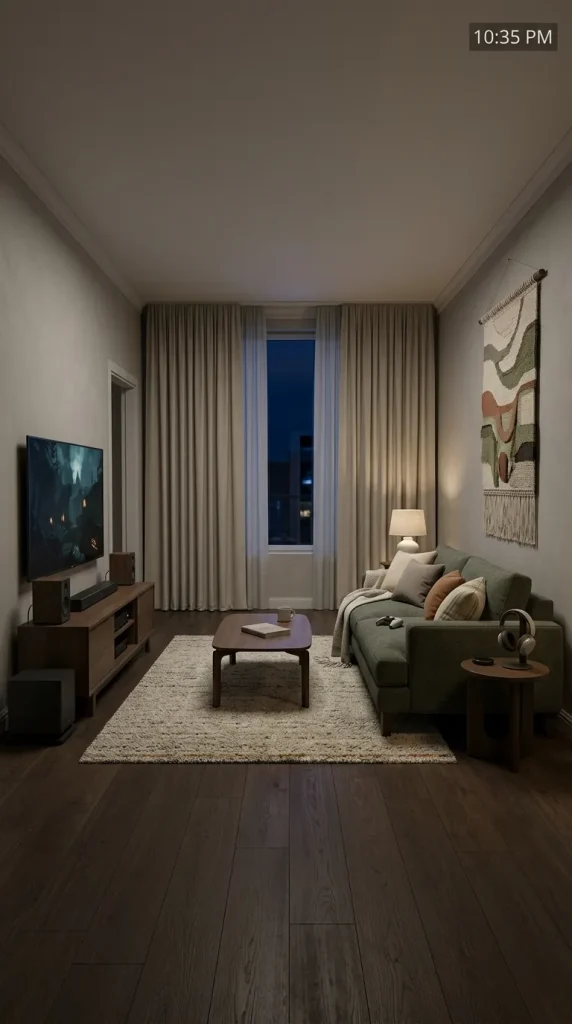 35 Gaming Living Room Ideas That Make Your Setup Stylish, Cosy and Seriously Fun 27 Create a Quieter Gaming Living Room for Shared Homes