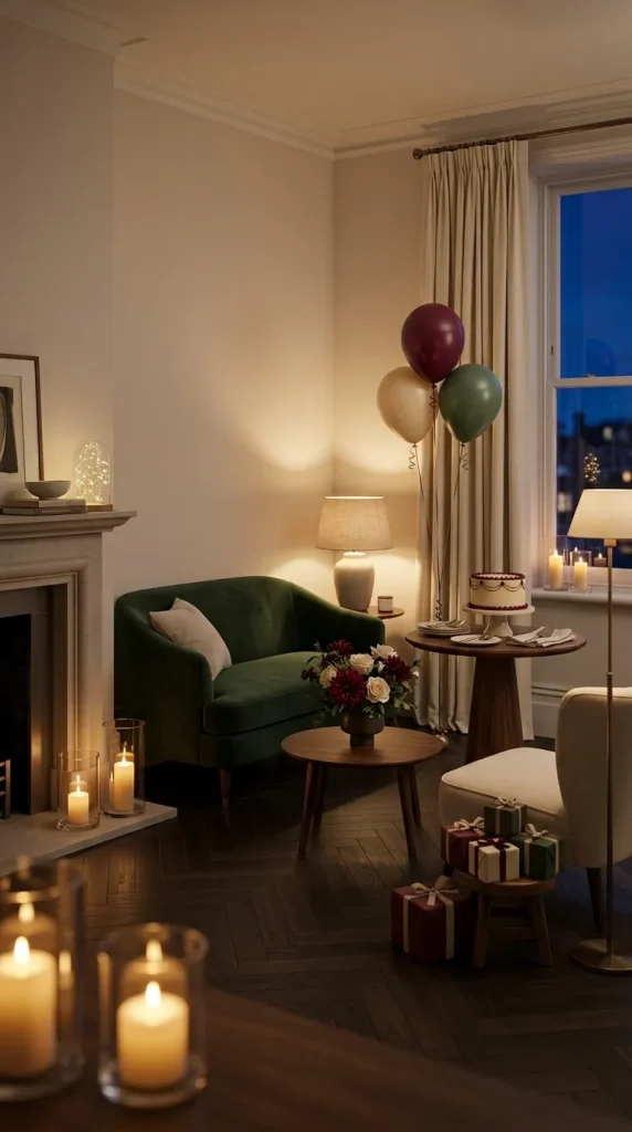 40 Birthday Living Room Decor Ideas for Beautiful At-Home Celebrations 25 Create a Romantic Evening Birthday With Warm Lighting