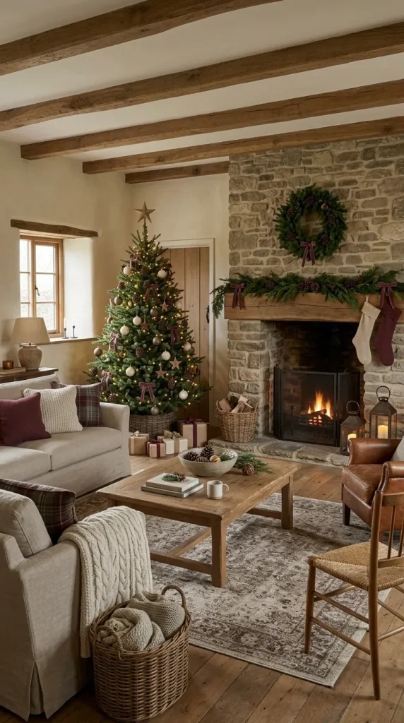 42 Christmas Living Room Decor Ideas for a Cosy, Magical and Beautifully Festive Home 28 Create a Rustic Farmhouse Christmas Living Room