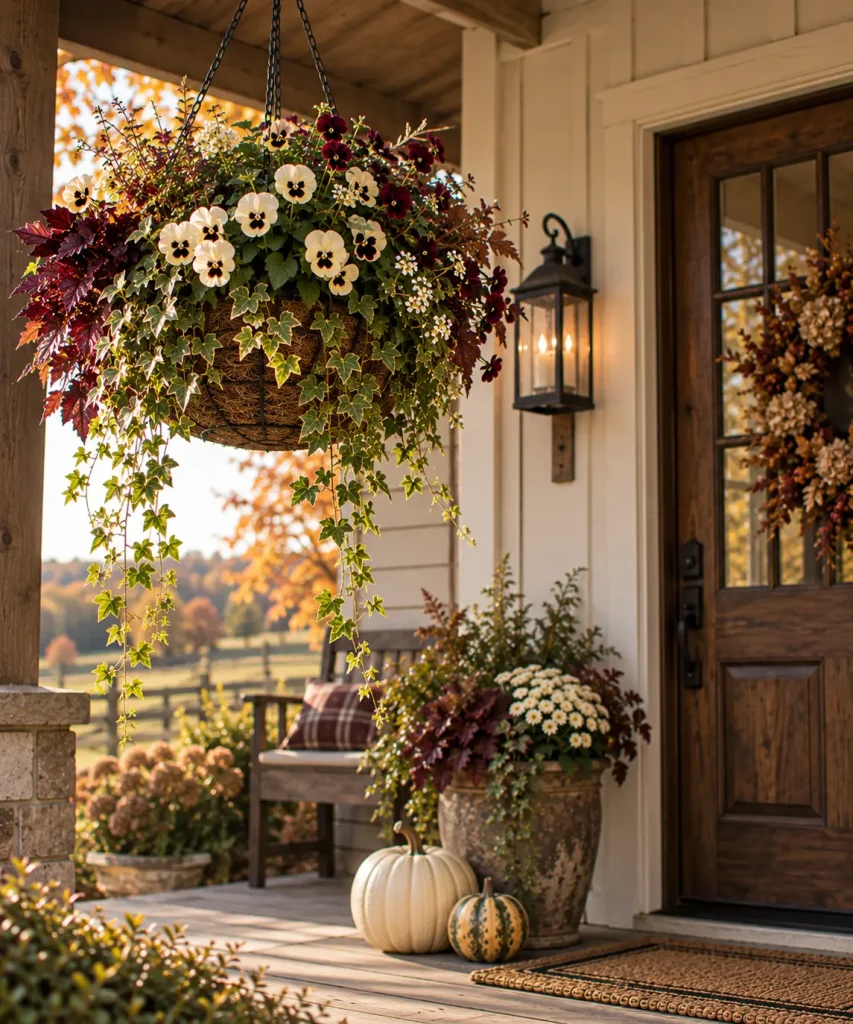 Create a farmhouse hanging basket with a restrained palette