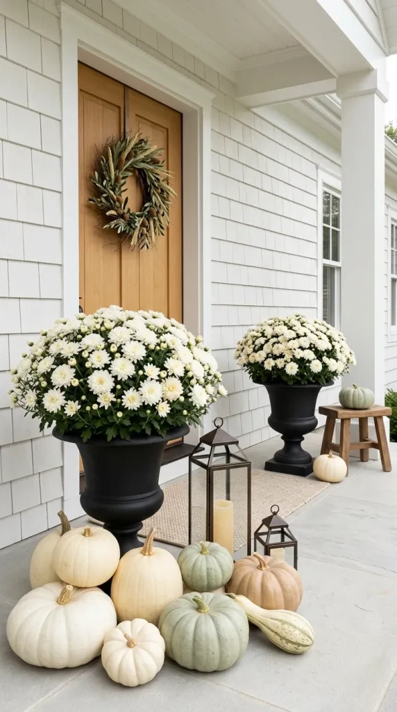 Create an Elegant Neutral Porch With White Mums