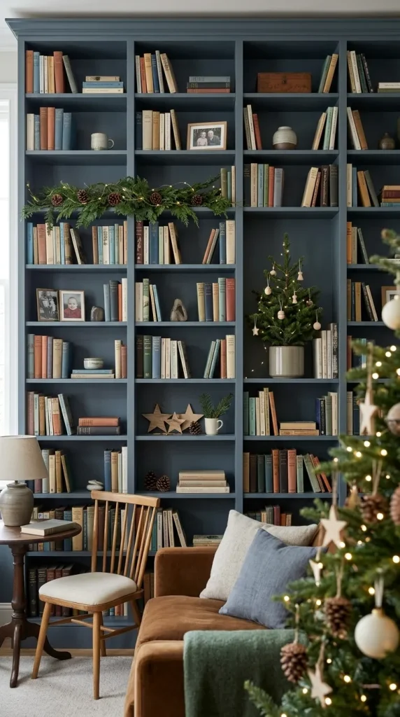42 Christmas Living Room Decor Ideas for a Cosy, Magical and Beautifully Festive Home 26 Decorate Bookshelves Without Hiding the Books