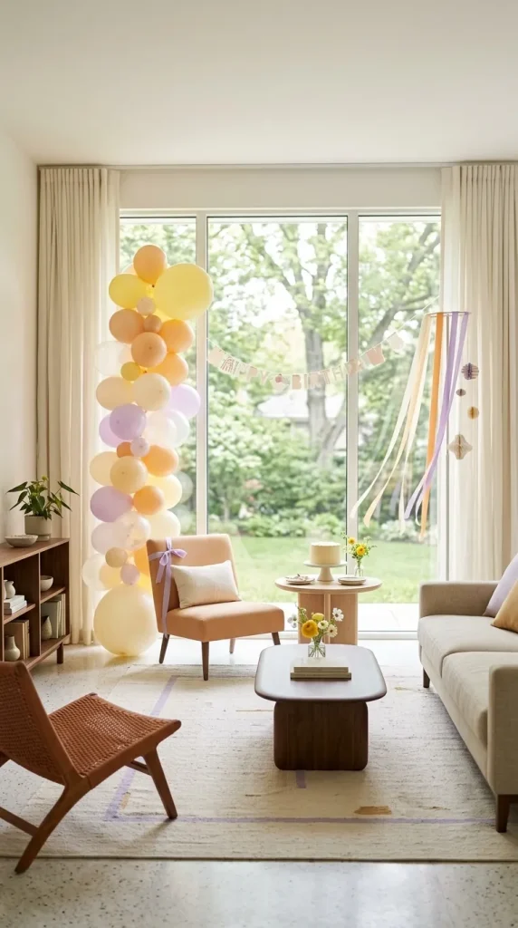 40 Birthday Living Room Decor Ideas for Beautiful At-Home Celebrations 4 Decorate the Window Area for a Light-Filled Birthday Setup
