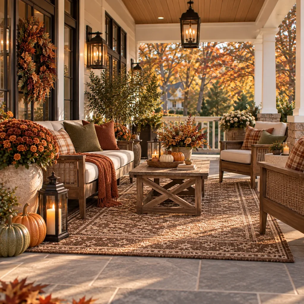Define seating with an outdoor rug