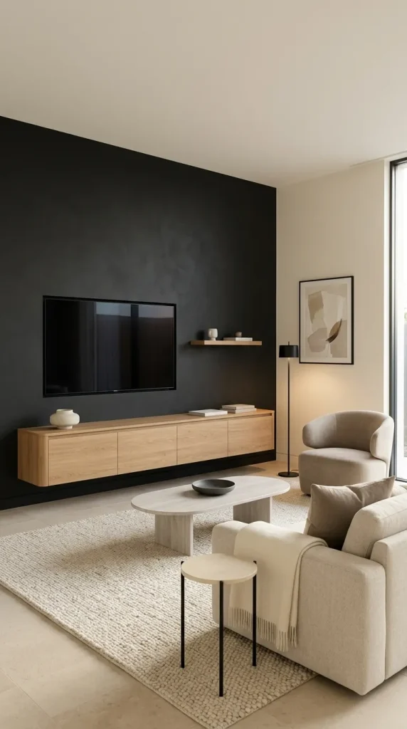 30 Living Room Ideas With Oak for Warm, Modern and Beautiful Spaces 19 Design a Black TV Wall With an Oak Media Unit