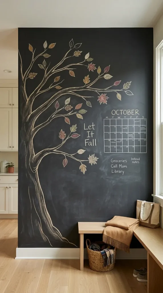 Draw One Oversized Autumn Tree on a Chalkboard Wall