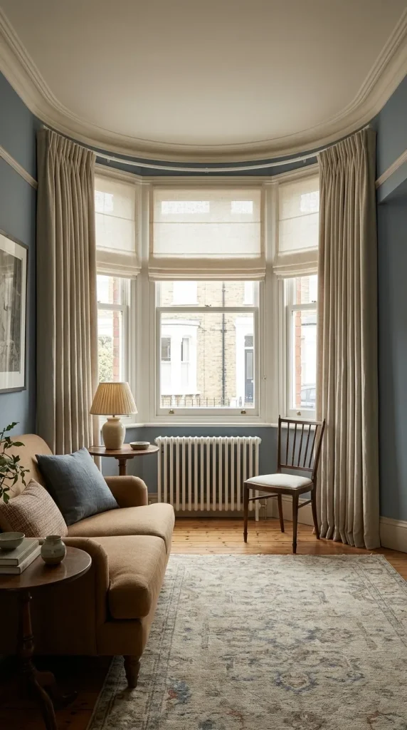 Dress Bay Windows With Curtains and Blinds That Work Together