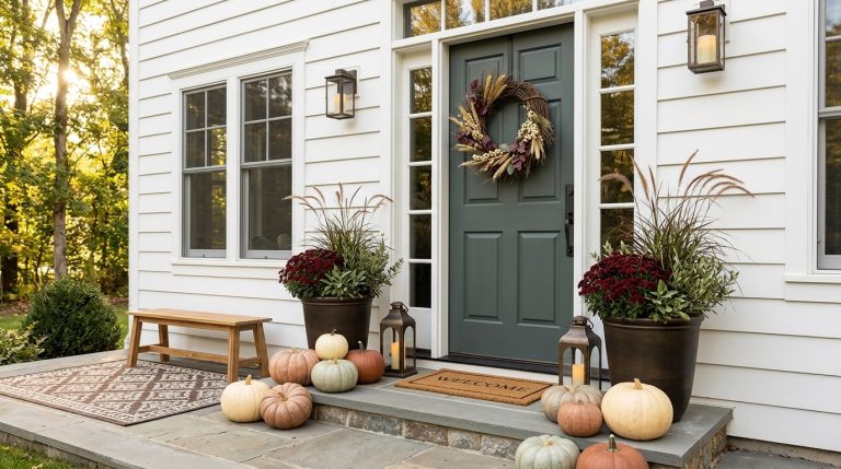 24 Fall Front Porch Ideas by Door and House Color 10 Featured Image