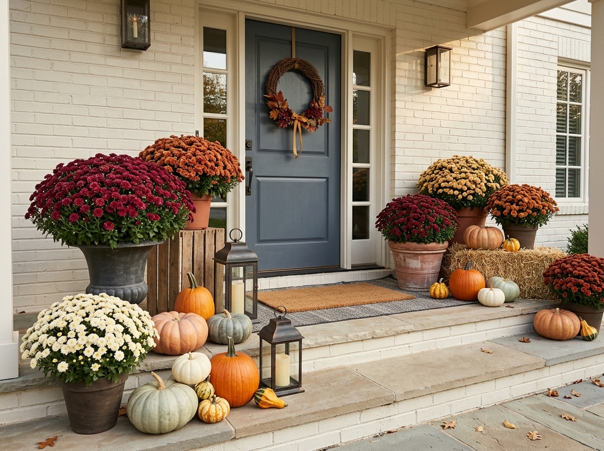 25 Mums Front Porch Ideas for a Full, Layered and Beautiful Fall Entrance