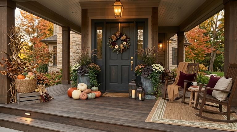 21 Large Fall Front Porch Ideas for a Warm, Well-Layered Entrance 9 Featured Image