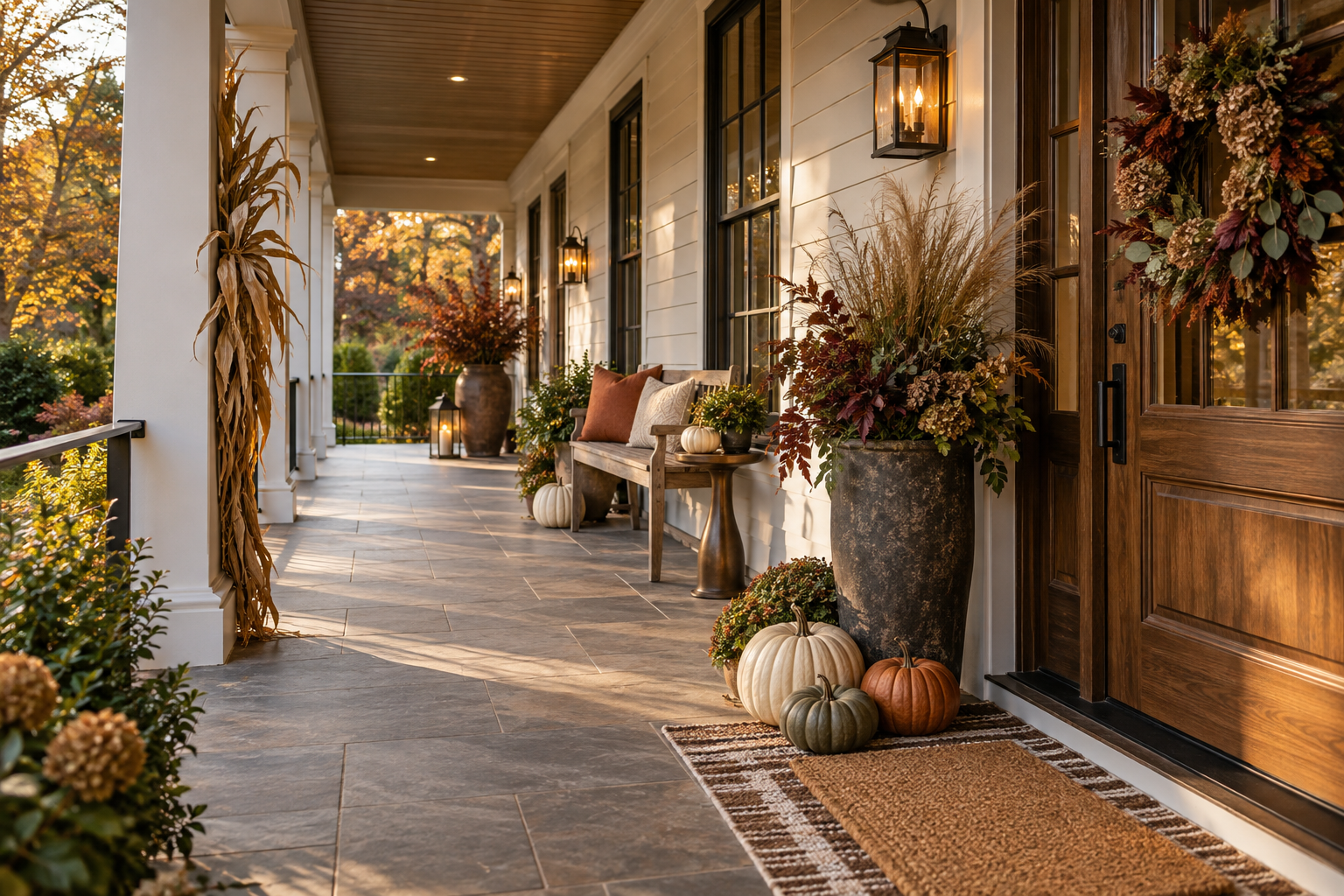 23 Long and Narrow Fall Front Porch Ideas That Use the Space Beautifully 1 Featured Image