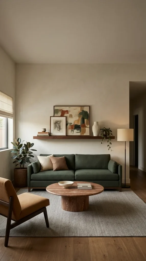 Float a Shelf Above the Sofa, but Make It Substantial