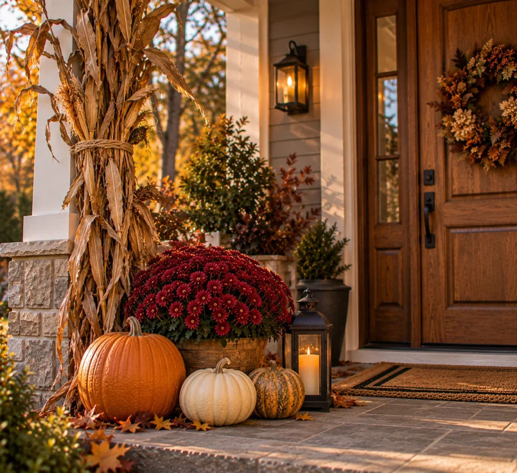 Frame one porch post with corn stalks