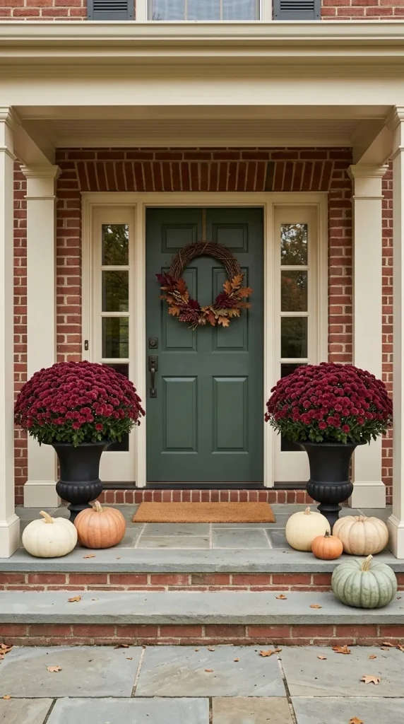 Frame the Front Door With Two Large Mums