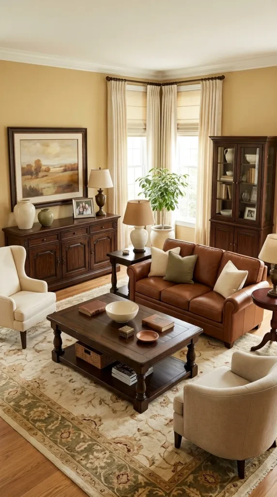 40 Living Room Decor Ideas for a Nostalgic 2000s and Y2K Aesthetic 12 Give Dark Timber Furniture a More Prominent Role
