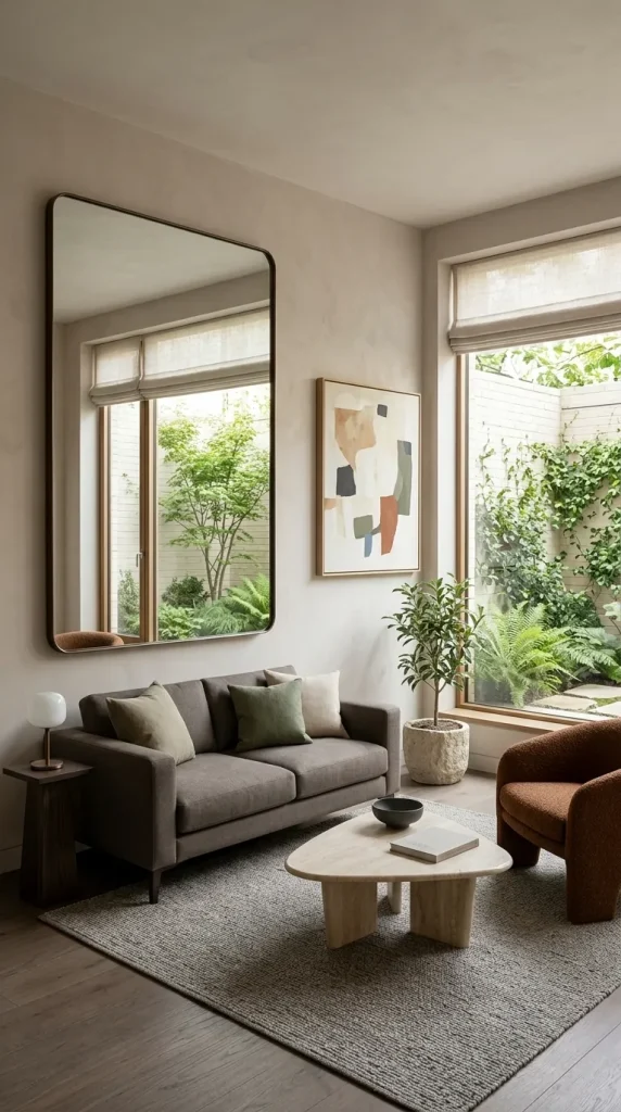 Hang One Oversized Mirror Opposite a Useful View