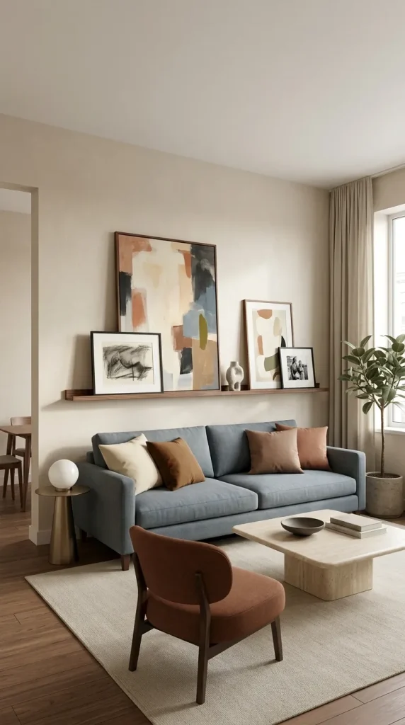 Install One Long Picture Ledge Above the Couch