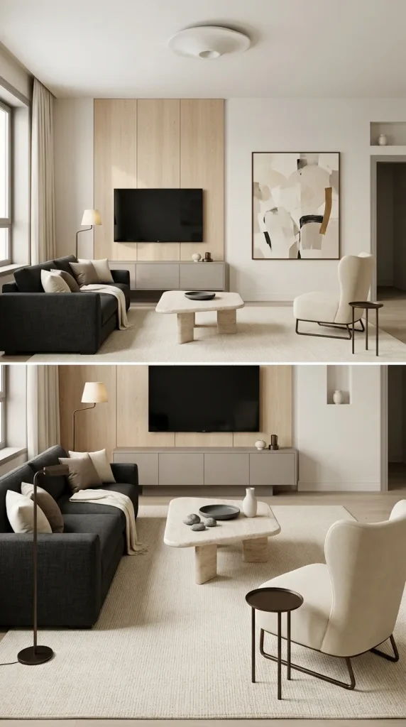 30 Living Room Ideas With Oak for Warm, Modern and Beautiful Spaces 21 Introduce Oak Wall Panels Without Covering the Entire Room