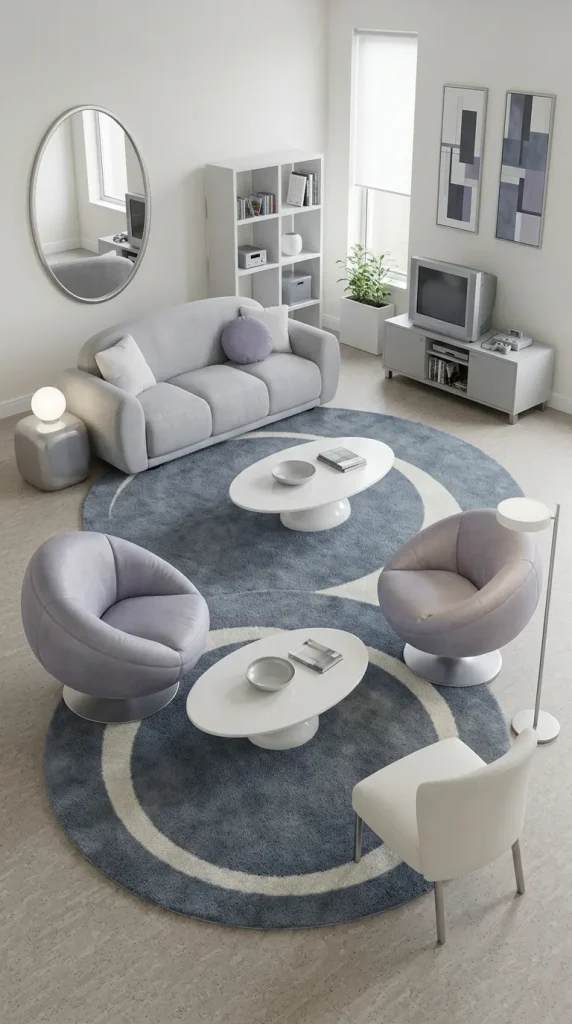40 Living Room Decor Ideas for a Nostalgic 2000s and Y2K Aesthetic 22 Introduce Rounded Furniture and Bubble-Like Silhouettes